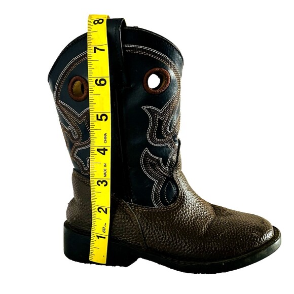 Magellan Cowboy Boots 10 Toddler Faux Leather Black Gray Pull Holes Zip 177706 - Picture 6 of 16